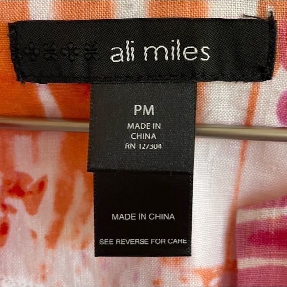 Ali Miles 100% Linen Pink & Orange Watercolor One Button Jacket, Size PM - Picture 6 of 7